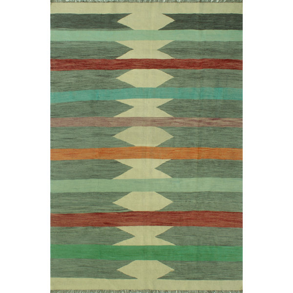 Union Rustic Brodric Handmade Flatweave Wool Green/Red/Yellow Rug Wayfair